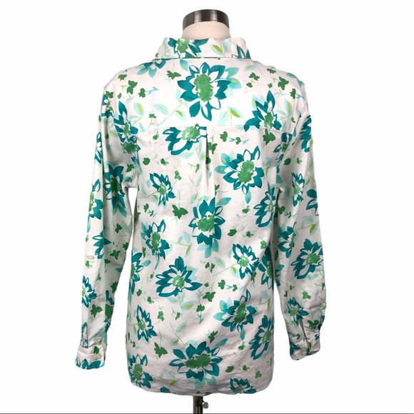 Kim Rogers Linen & Cotton Floral Button Down Top with Roll Tab Sleeves - Picture 10 of 12